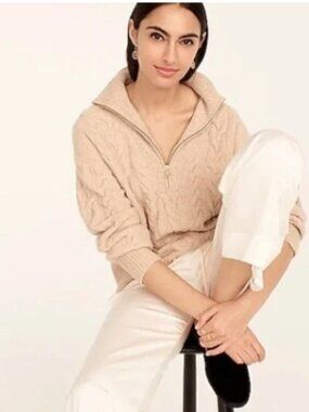 J.CREW Womens’ Beige Cable Knit 1/2 Zip Sweater in Supersoft Yarn Size XS BD032